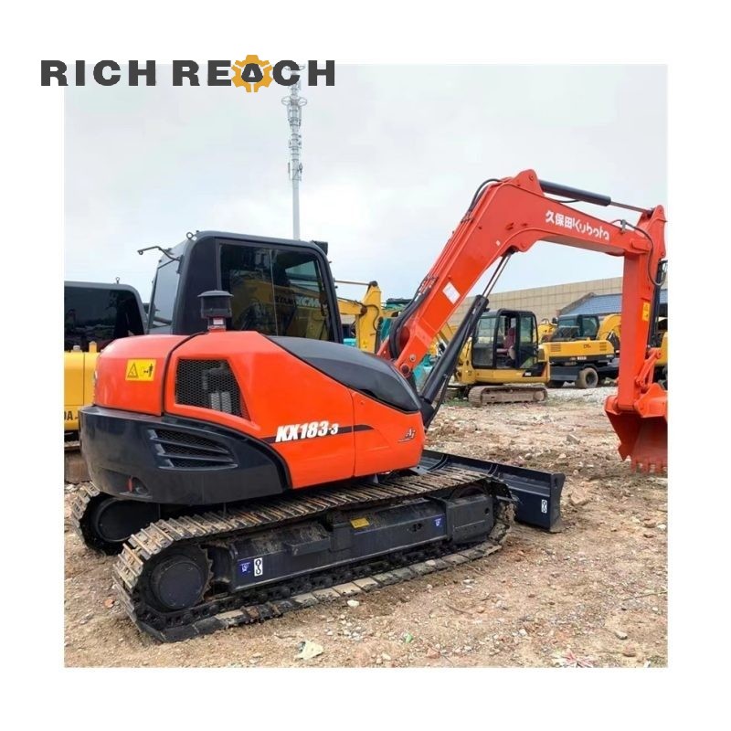 Full side profile of a 2025 Kubota KX183-3 used excavator, low hour second-hand 8-ton machine for sale $15,278 Richreach
